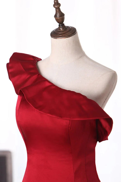Aimishang Evening Dresses Satin One Shoulder Mermaid Sweep Train
