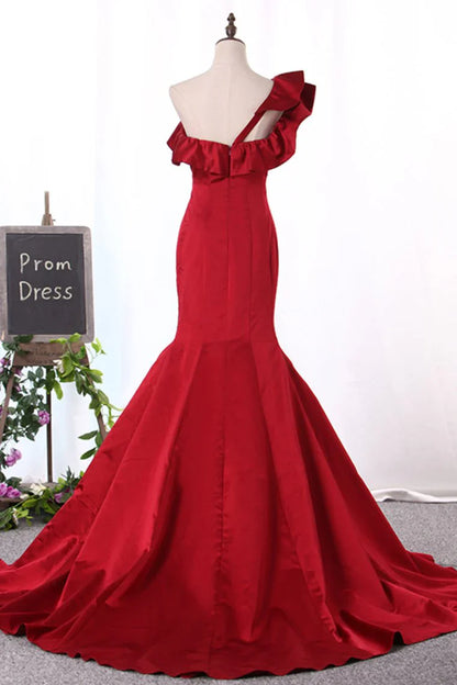 Aimishang Evening Dresses Satin One Shoulder Mermaid Sweep Train