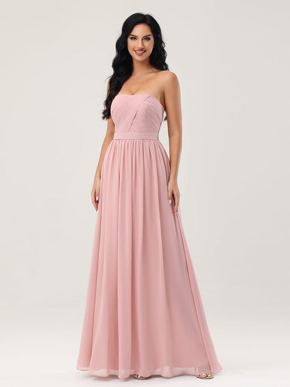 Strapless Long Chiffon Bridesmaid Dresses-Dusty Rose