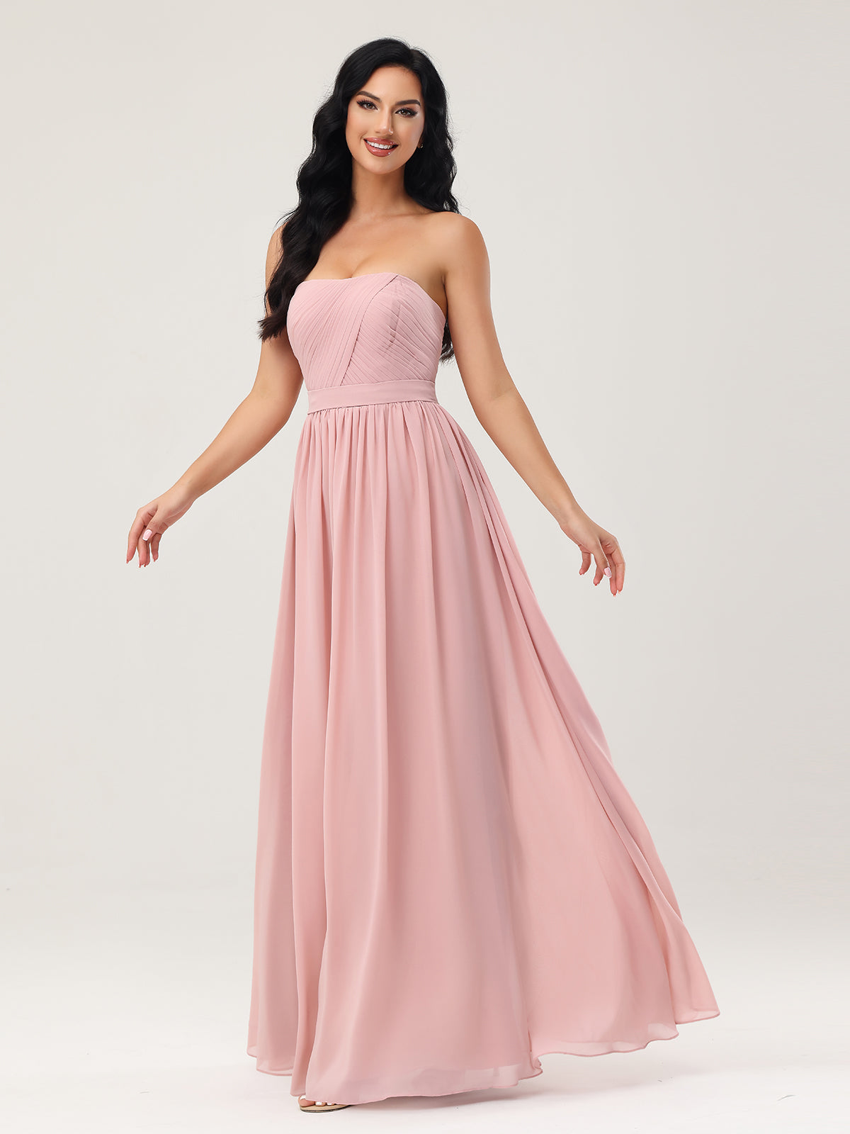 Strapless Long Chiffon Bridesmaid Dresses-Dusty Rose