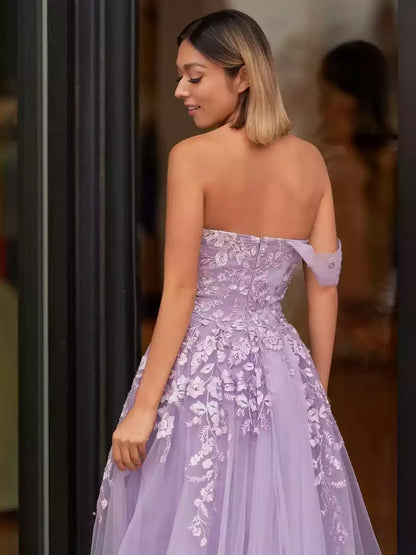 Noble and timeless one shoulder and ground sweetheart collar A-line silhouette sleeveless embroidered zipper back Prom Dresses