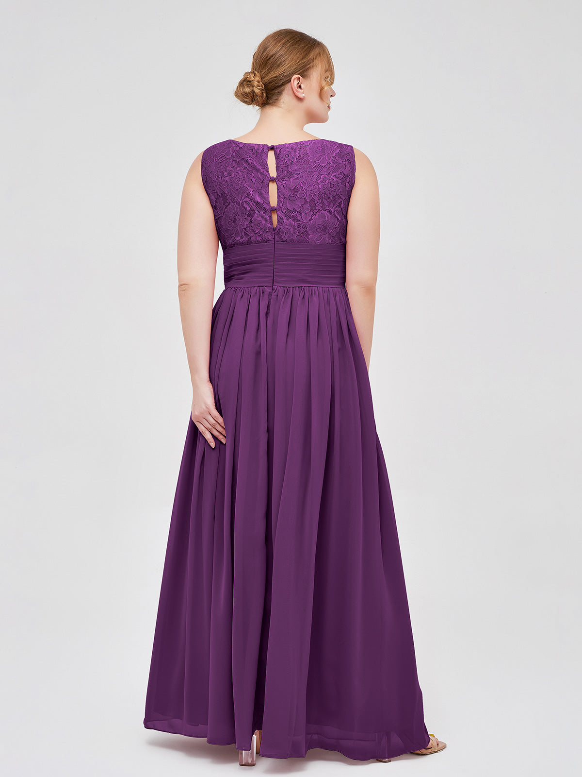 V Neck Chiffon And Lace Dress with Slit Grape Plus Size