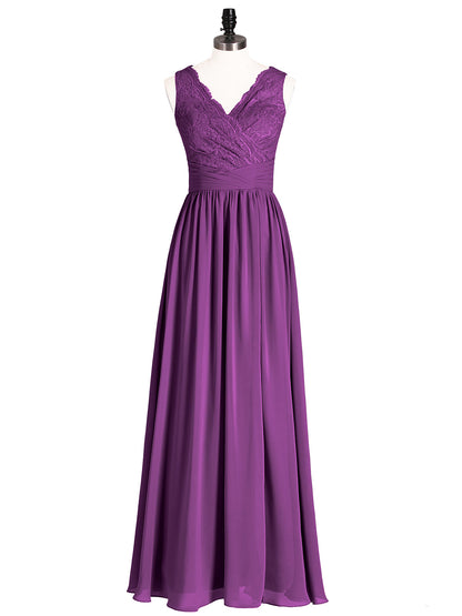 V Neck Chiffon And Lace Dress with Slit Grape Plus Size