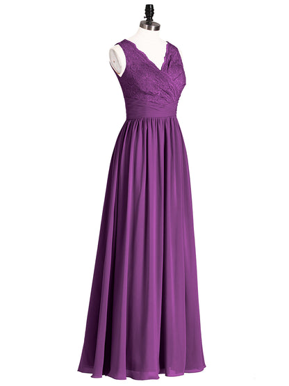 V Neck Chiffon And Lace Dress with Slit Grape Plus Size
