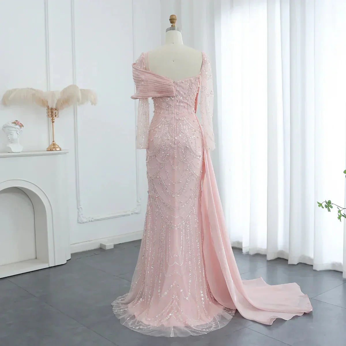 Vintage Shiny Beaded Long-sleeve Mermaid Long Prom Dress Evening Dress HZ1024