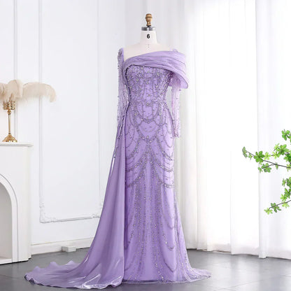 Vintage Shiny Beaded Long-sleeve Mermaid Long Prom Dress Evening Dress HZ1024