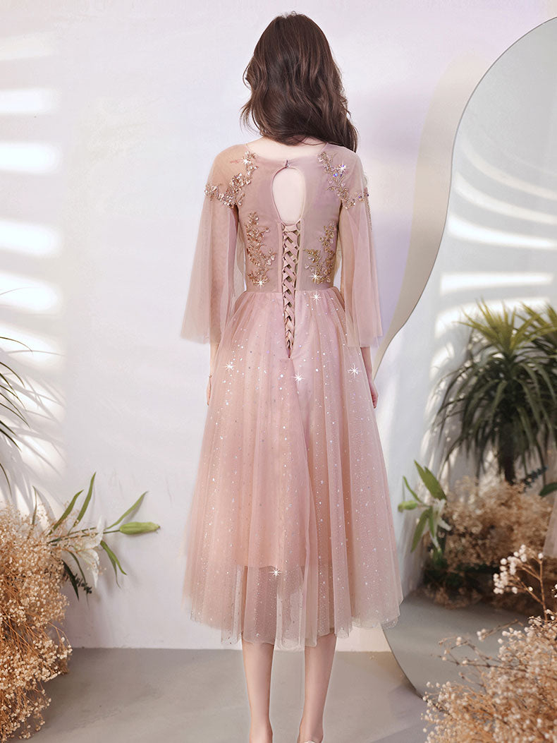 Pink Aline Tulle short prom dress pink tulle cocktail dress