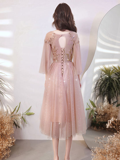 Pink Aline Tulle short prom dress pink tulle cocktail dress