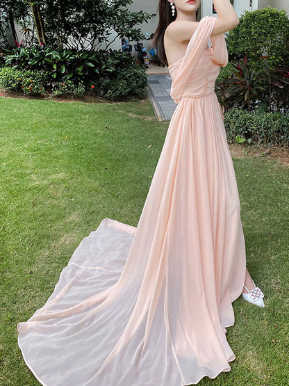 Pink Chiffon Long Prom Dresses, Pink Formal Evening Party Dress