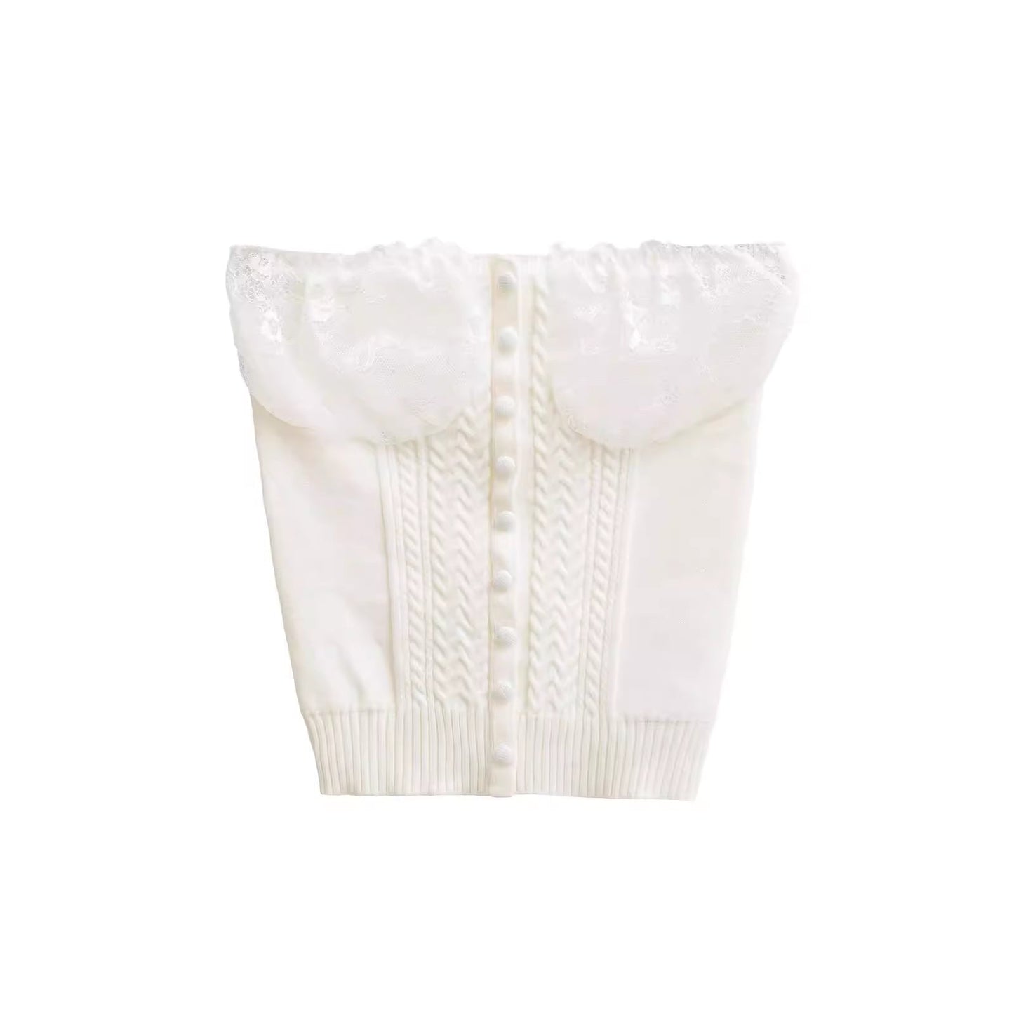 Lace-trimmed knitted strapless top for women, perfect for spring, a pure and alluring inner layer.  11485