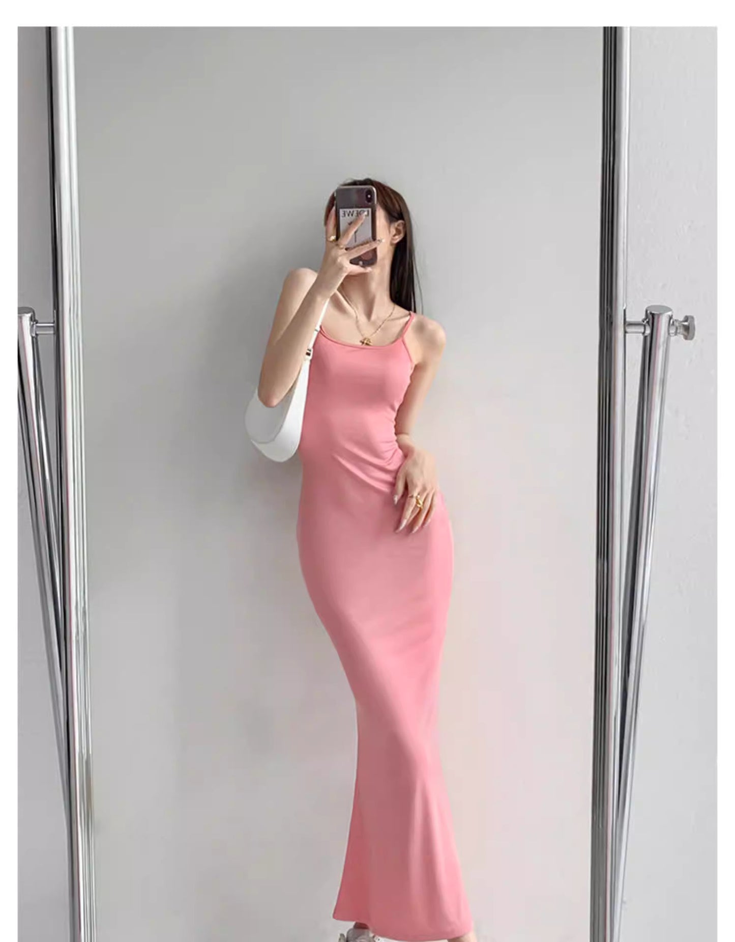 Sexy and alluring figure-hugging spaghetti strap dress for women, perfect for spring and autumn, slimming, stretchy, bodycon, fishtail maxi skirt.  11484