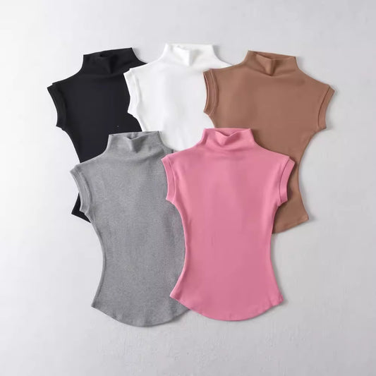 American niche design, sexy and alluring style, high-neck, ant-waist vest, women's fashion base layer top  11440