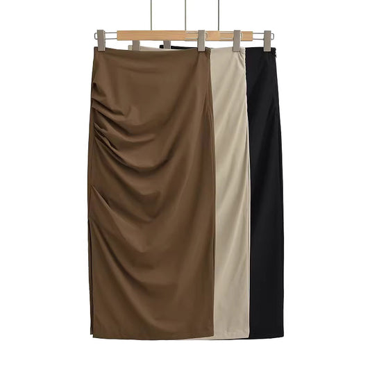 Quick-drying, sexy midi skirt for women, summer, European and American style, slit, bodycon, hot girl, pleated midi skirt  11424