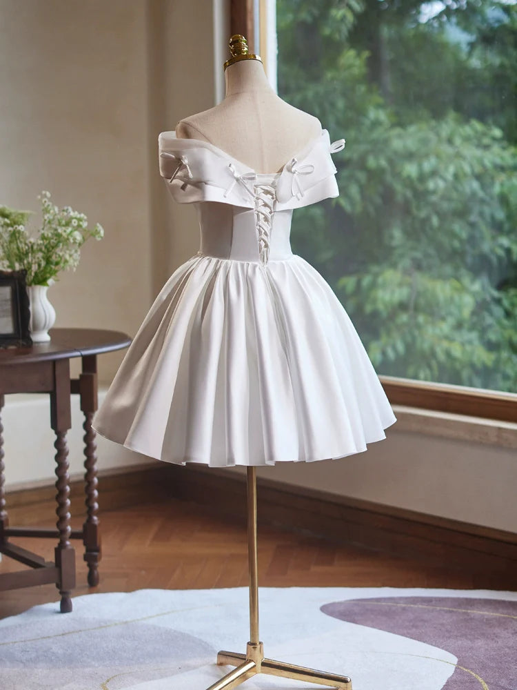 White homecoming dress satin birthday party dress short prom dress evening dress gh4583