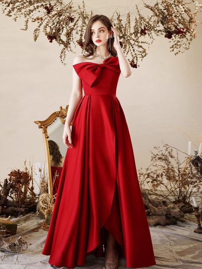 A-Line Satin Burgundy Long Prom Dress, Burgundy Formal Evening Dress