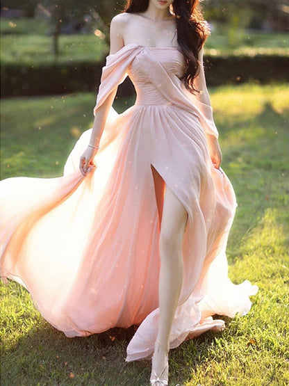 Pink Chiffon Long Prom Dresses, Pink Formal Evening Party Dress