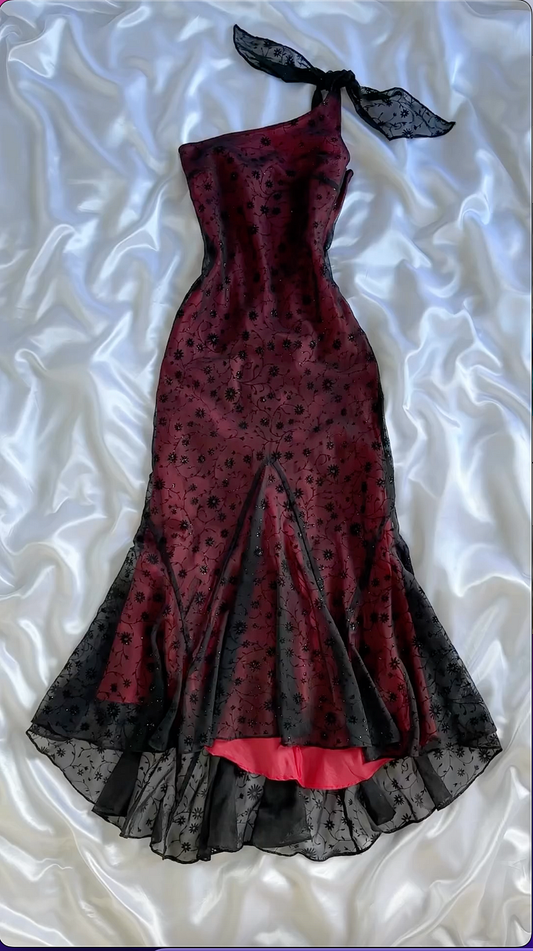 Pretty Burgundy One Shoulder Tulle Sequins Evening Dress,Long Mermaid Party Prom Gown cc2760