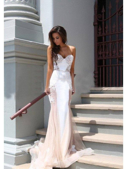 Trumpet/Mermaid Sweetheart Sleeveless Tulle Chapel Train Dresses - RongMoon