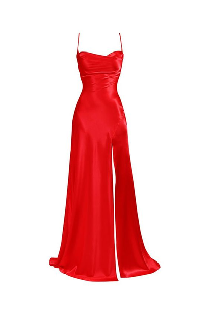 Simple Blue Spaghetti Straps Prom Dress With Split  cc667