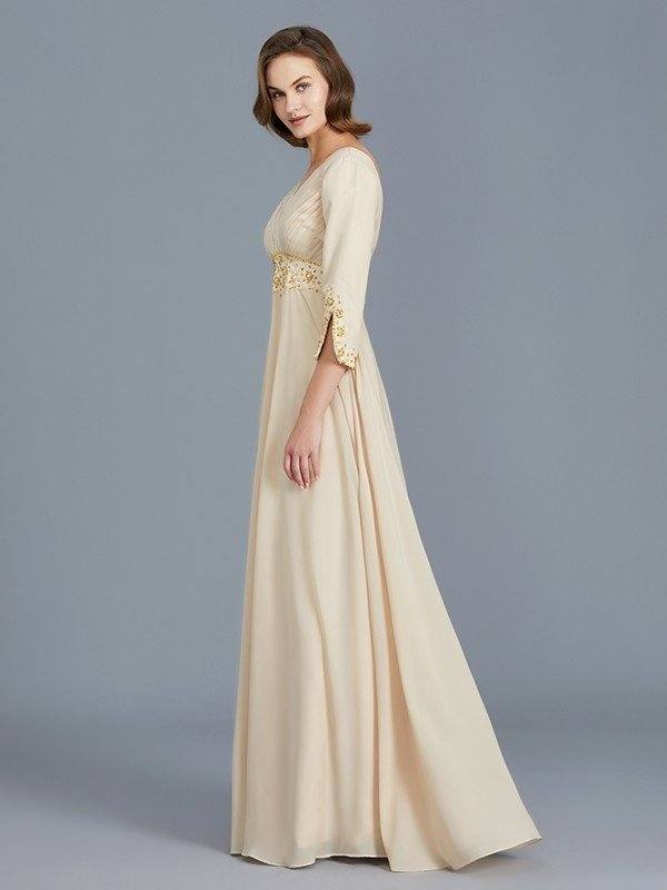 A-Line/Princess V-neck Ruffles Chiffon Floor-Length Mother of the Bride Dresses - RongMoon