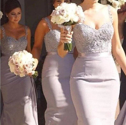 Cheap Bridesmaid Dresses For Women Mermaid Spaghetti Straps Appliques Beaded Long Under 50 Wedding Party Dresses - RongMoon