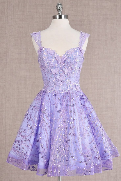 Pretty Pink Tulle Lace Butterfly Applique A Line Short Birthday Outfits Formal Homecoming Dress cc3461
