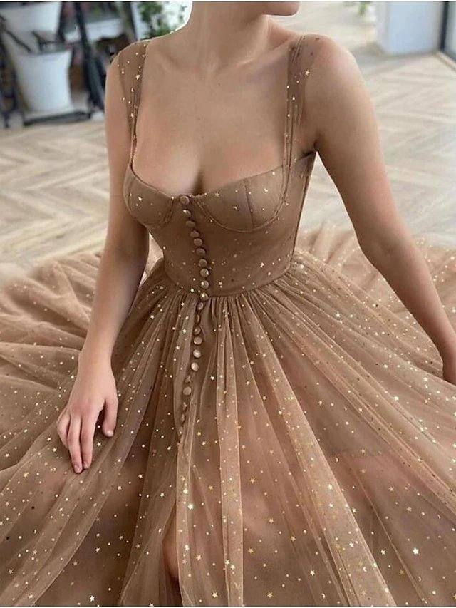 A-Line Elegant Prom Formal Evening Dress Spaghetti Strap Scoop Neck Sleeveless Ankle Length Lace with Pleats Ruched - RongMoon