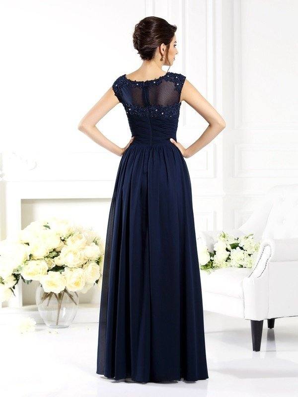 A-Line/Princess Scoop Beading Sleeveless Long Chiffon Mother of the Bride Dresses - RongMoon
