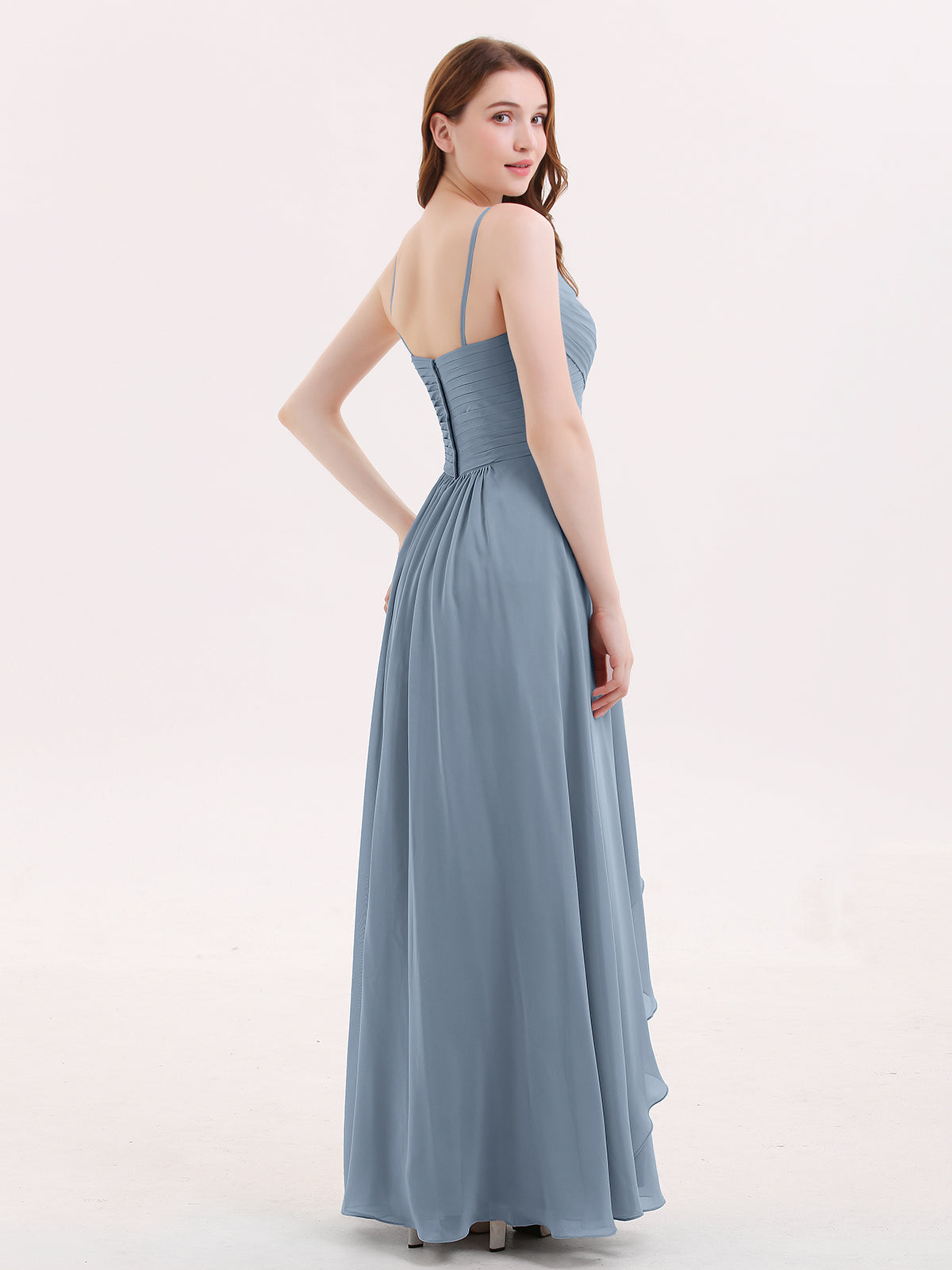 Chiffon Bridesmaid Dresses with Cascade Skirt-Dusty Blue