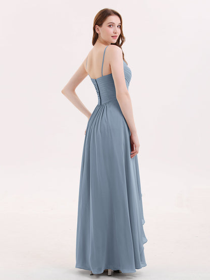 Chiffon Bridesmaid Dresses with Cascade Skirt-Dusty Blue