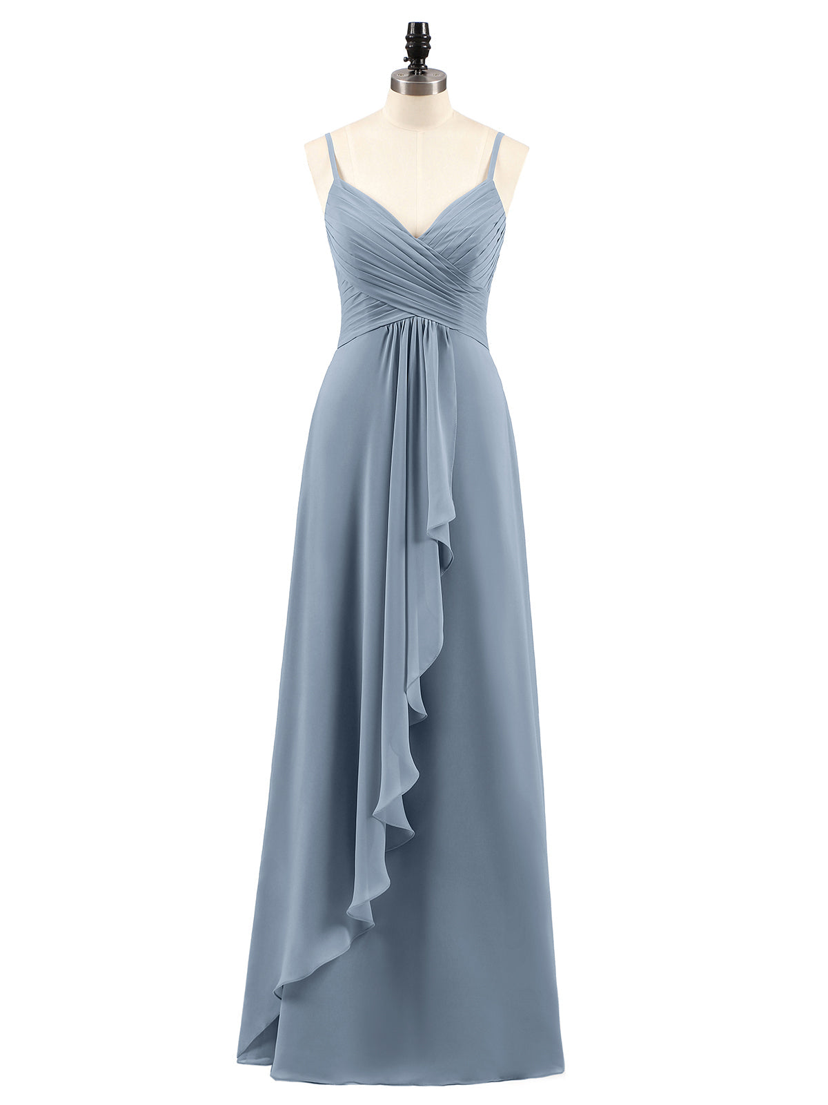 Chiffon Bridesmaid Dresses with Cascade Skirt-Dusty Blue