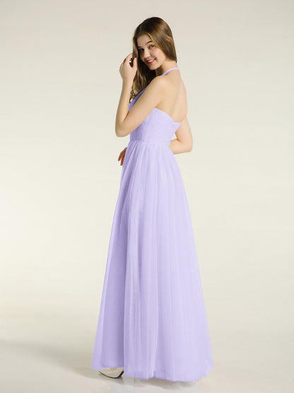 Illusion Neck Corss Waist Tulle Dresses-Lilac
