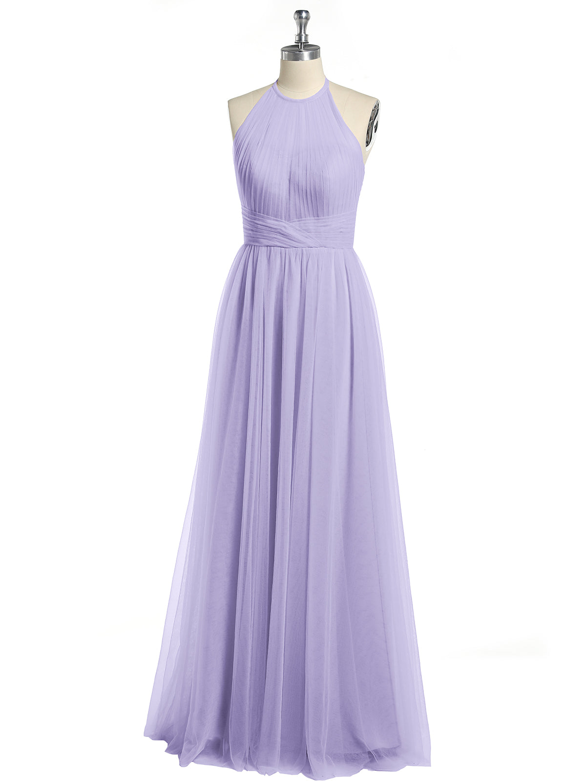 Illusion Neck Corss Waist Tulle Dresses-Lilac