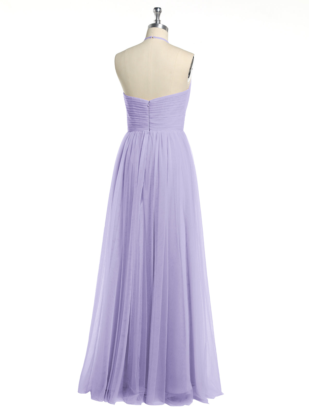 Illusion Neck Corss Waist Tulle Dresses-Lilac