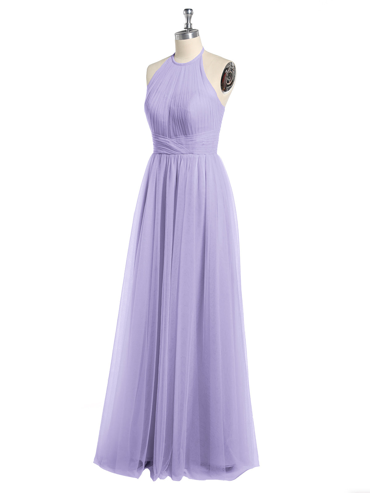 Illusion Neck Corss Waist Tulle Dresses-Lilac