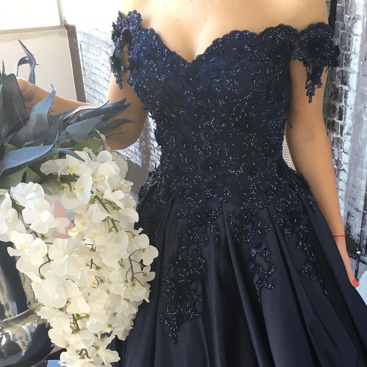 Off Shoulder Ball Gowns Lace Flowers Beaded