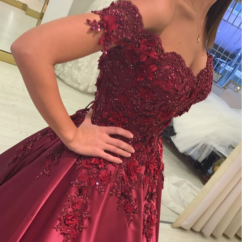 Off Shoulder Ball Gowns Lace Flowers Beaded