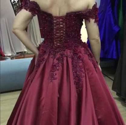 Off Shoulder Ball Gowns Lace Flowers Beaded