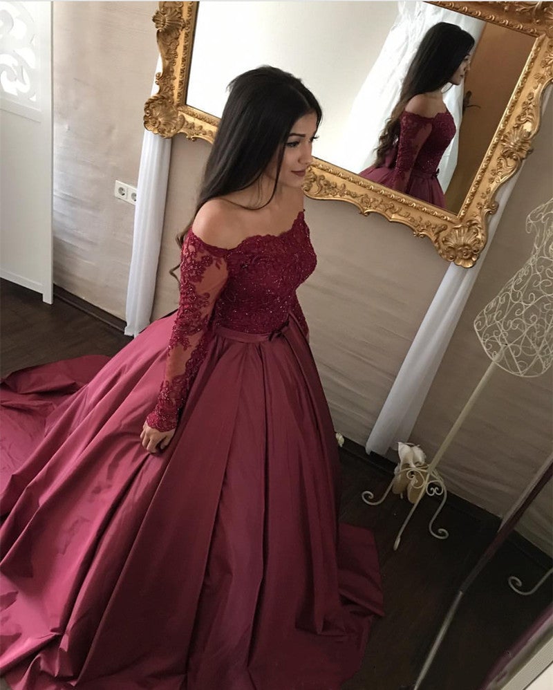 Off Shoulder Long Sleeves Wedding Dresses Ball Gowns