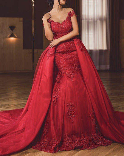 Off Shoulder Mermaid Appliques Dresses Detachable Skirt