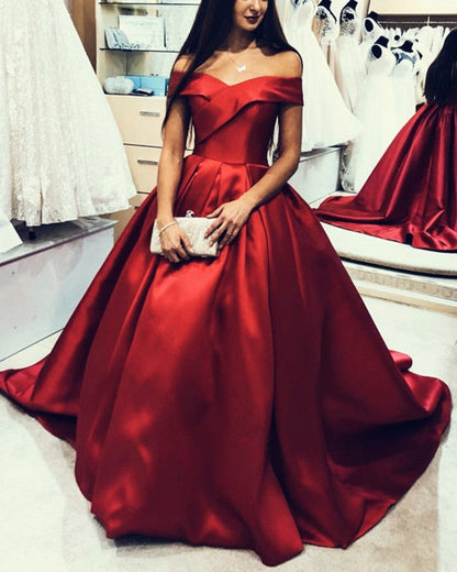 Off Shoulder Satin Ball Gowns Wedding Dresses