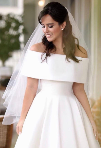 Off Shoulder Satin Wedding Dresses Front Short Long In Back