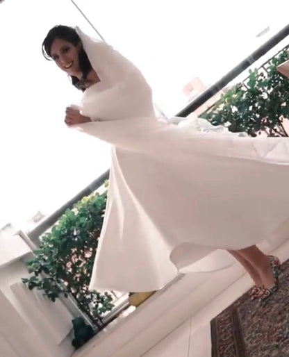 Off Shoulder Satin Wedding Dresses Front Short Long In Back