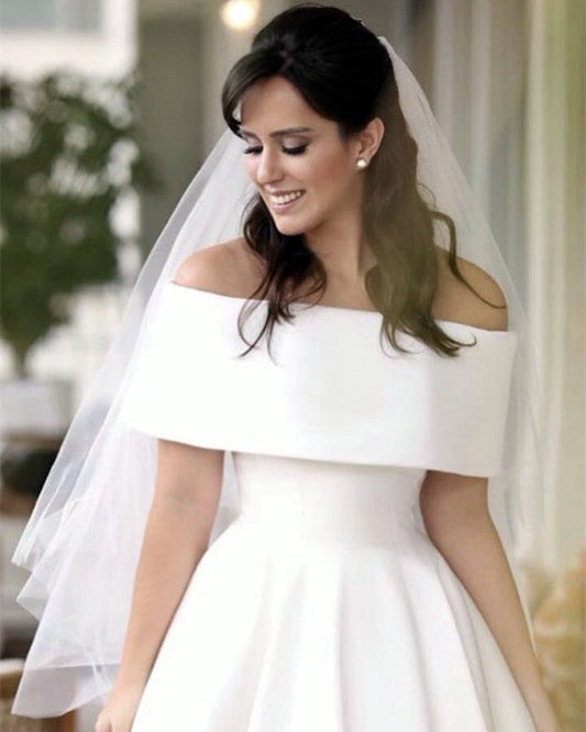 Off Shoulder Satin Wedding Dresses Front Short Long In Back