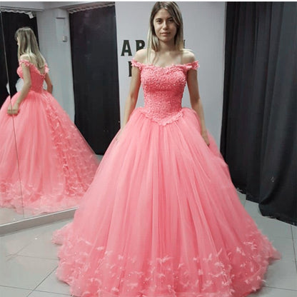 Off Shoulder Tulle Ball Gown Quinceanera Dresses Lace Appliques
