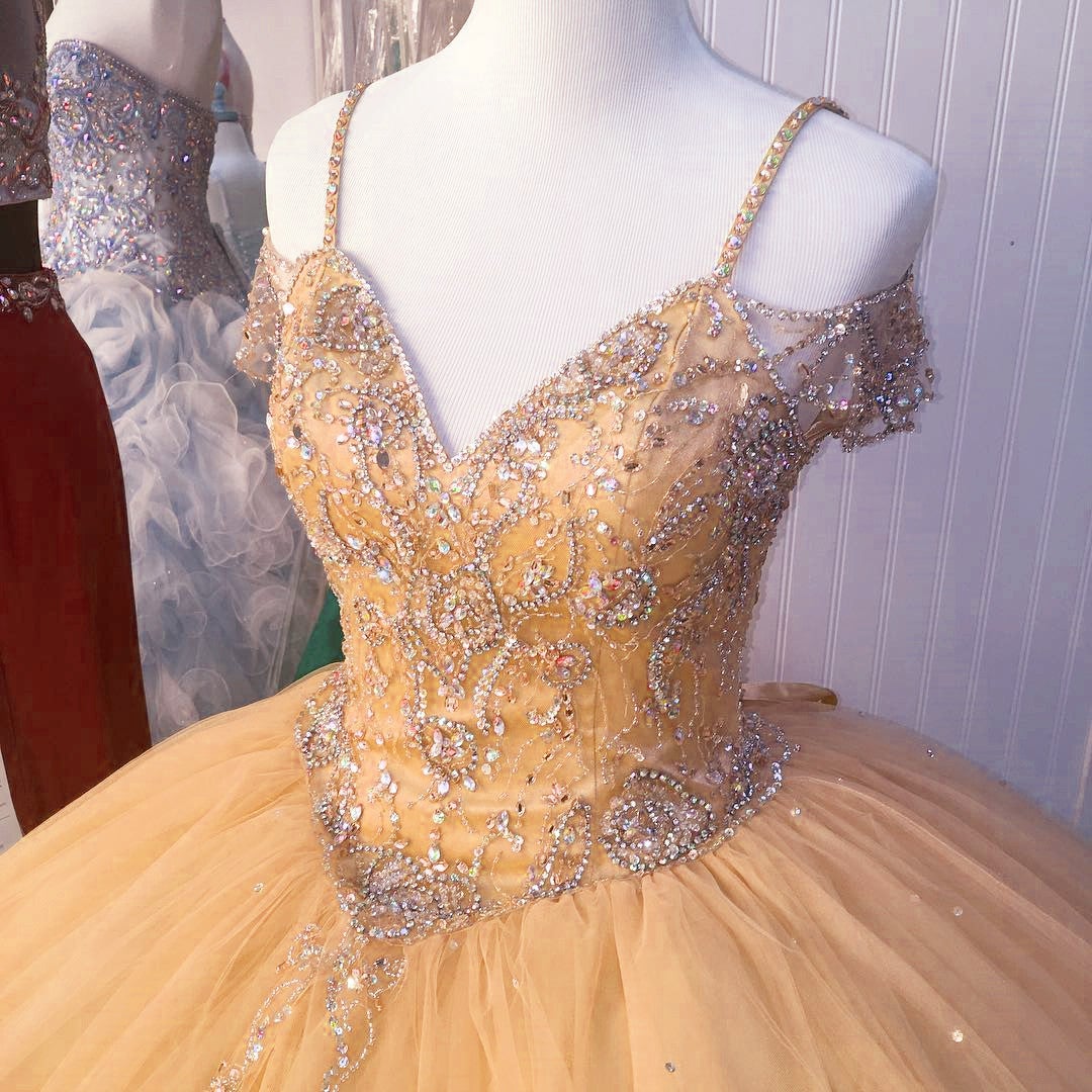 Off The Shoulder Crystal Beaded Ball Gowns Quinceanera Dresses