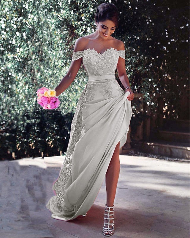 Off The Shoulder Mermaid Prom Dresses Lace Appliques