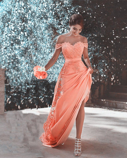Off The Shoulder Mermaid Prom Dresses Lace Appliques
