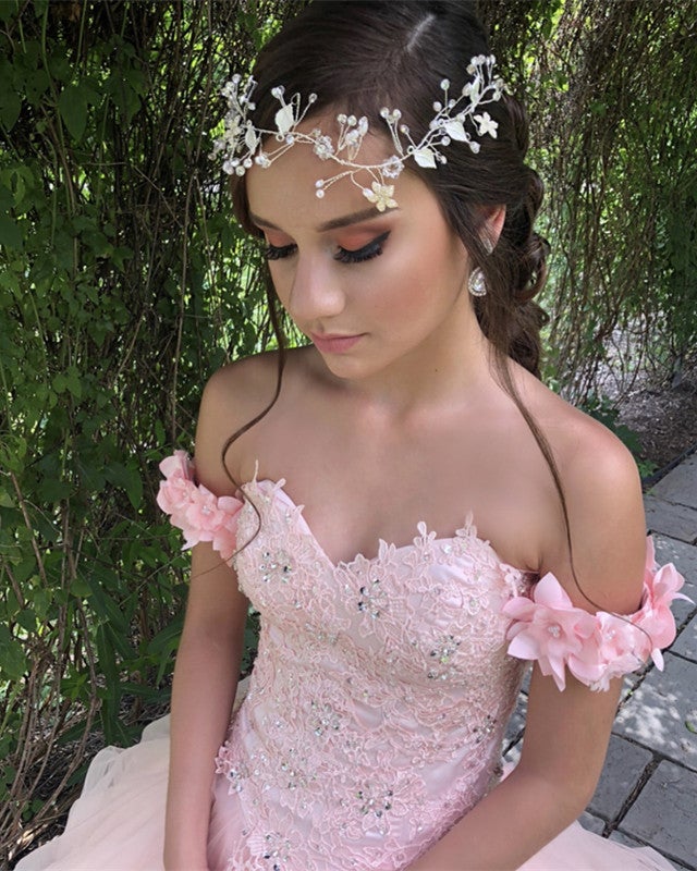 Off The Shoulder Organza Ball Gowns Sweetheart Quinceanera Dresses Lace Applique