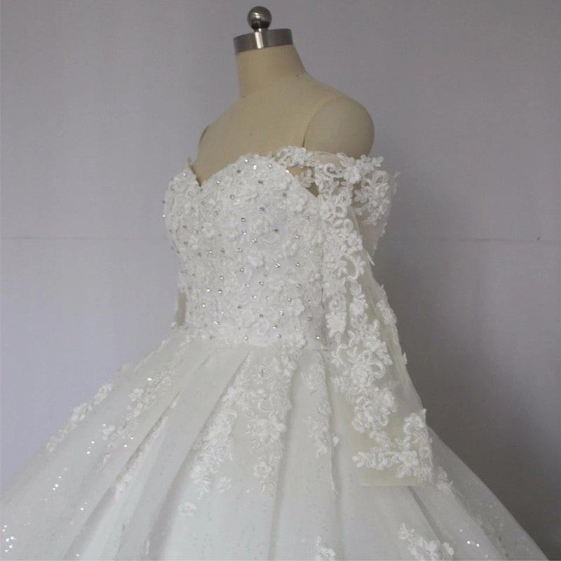 Off The Shoulder Royal Train Lace Wedding Dresses Ball Gowns